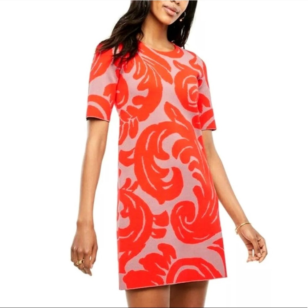 Ann Taylor neon orange fan leaf mini dress M NWOT